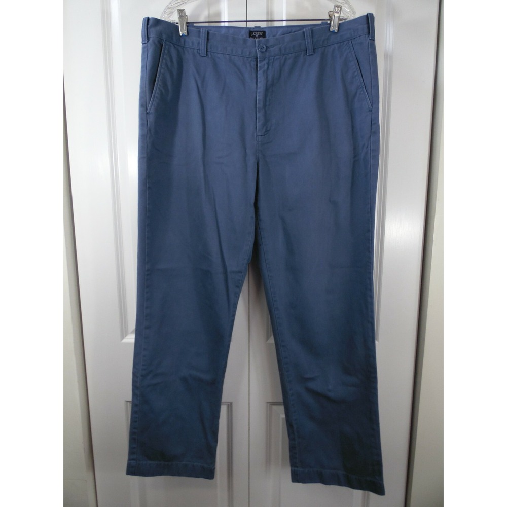 J Crew The Bleecker Straight Leg Blue Broken In Chino Pants Flat Front 38 32